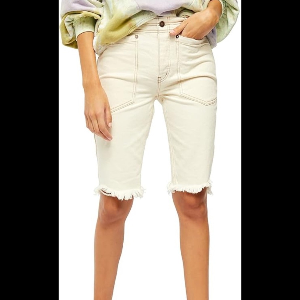 Free people cut off ivory denim Bermuda shorts